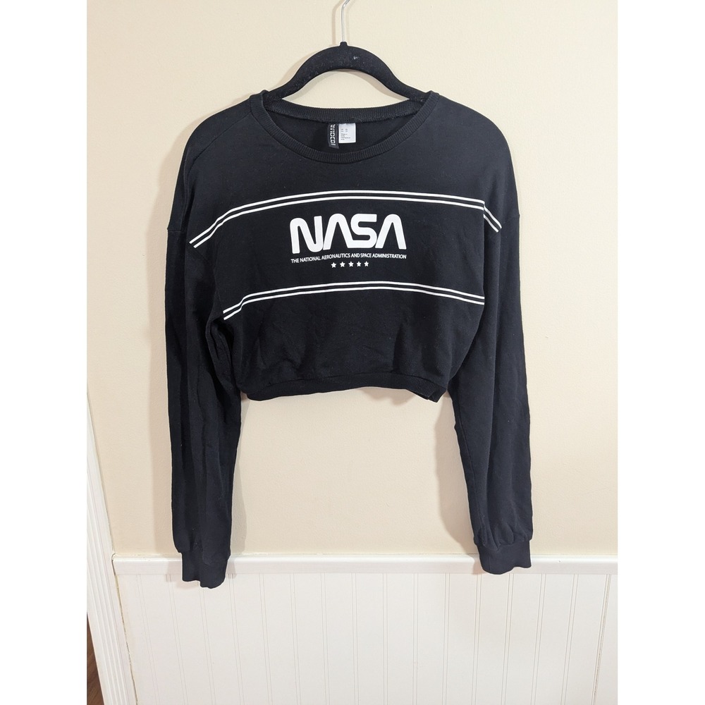 H&M Divided NASA Cropped Sweatshirt Black Graphic Pullover‎ XS